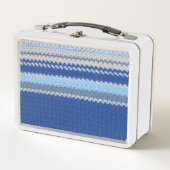 Metalen lunch box - Gehakt in blauw en witte stree (Voorkant)