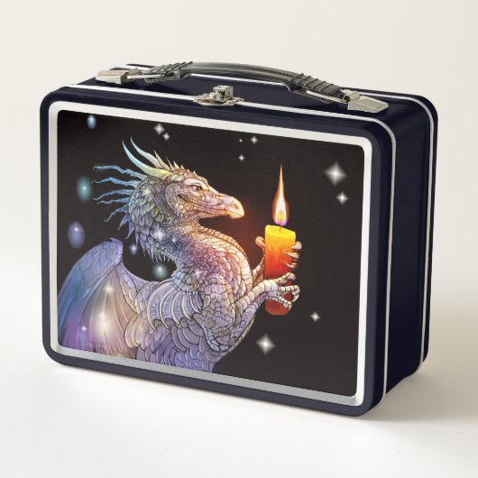 Metalen Lunchbox met draken en kaarsen (Voorkant)
