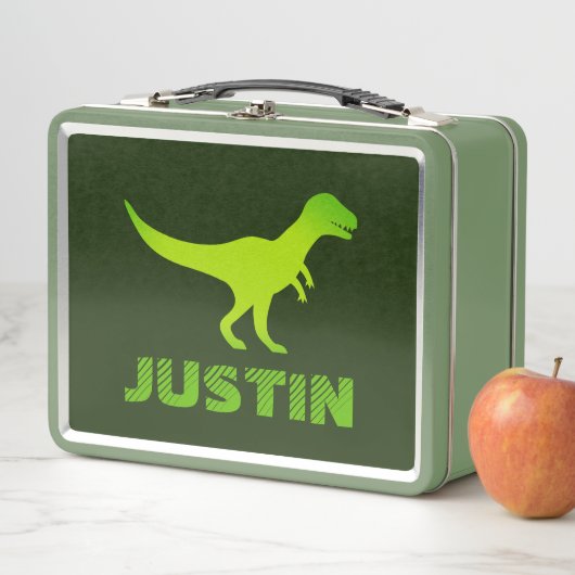 Metalen lunchbox met kinderprint van dinosauriërs (In situ)