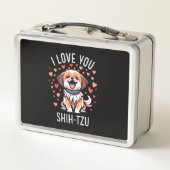Metalen lunchbox - met tekening I love shih-tzu (Achterkant)