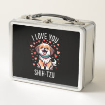 Metalen lunchbox - met tekening I love shih-tzu