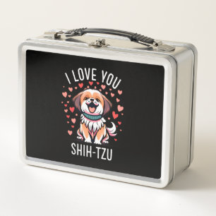 Metalen lunchbox - met tekening I love shih-tzu
