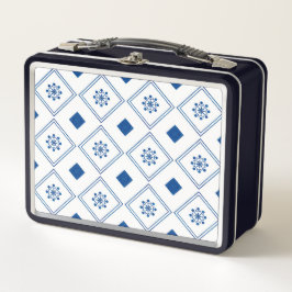 Metalen lunchdoos met een marineblauw frame 
