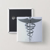 Metalen medische kaduceus vierkante button 5,1 cm (Voorkant /achterkant)