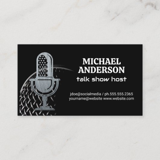 Metalen microfoon-Logo | Podcast Host Visitekaartj Visitekaartje (Voorkant)