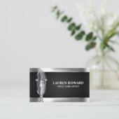 Metalen microfoon | Visitekaartje met zwarte mazen (Staand voorkant)