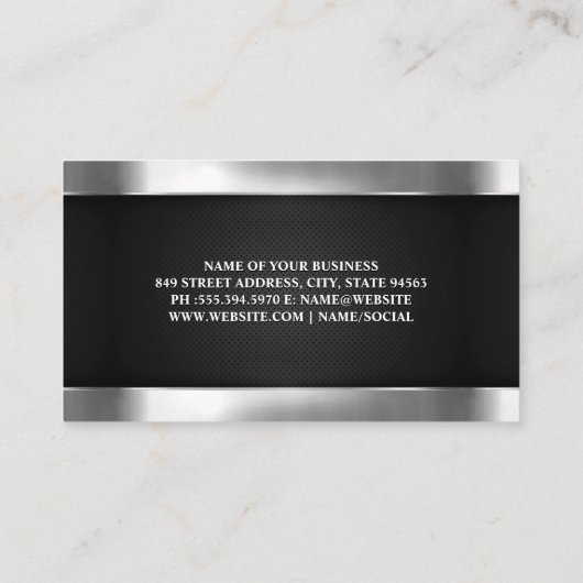 Metalen microfoon | Visitekaartje met zwarte mazen (Achterkant)