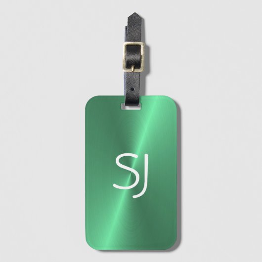 Metalen monogram groen glanzend bagagelabel (Voorkant (verticaal))