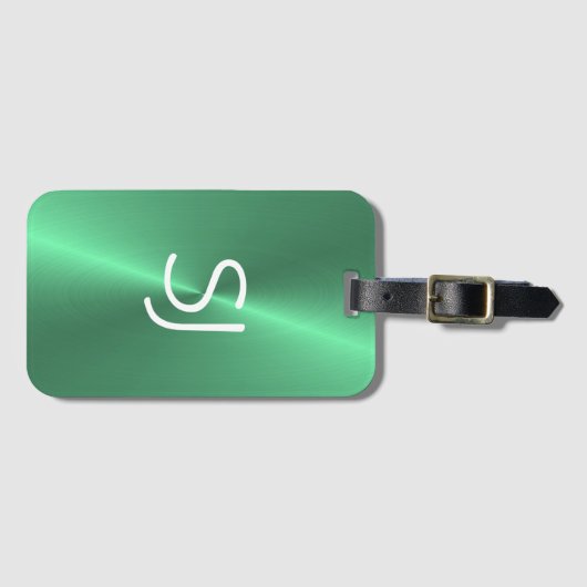 Metalen monogram groen glanzend bagagelabel (Voorkant (horizontaal))