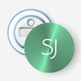 Metalen monogram groen glanzend button flesopener