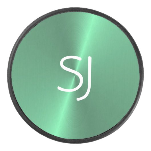 Metalen monogram groen glanzend hockey puck (Voorkant)