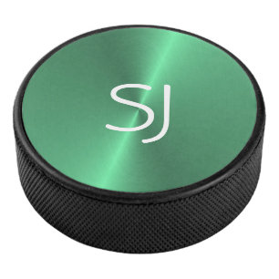 Metalen monogram groen glanzend hockey puck