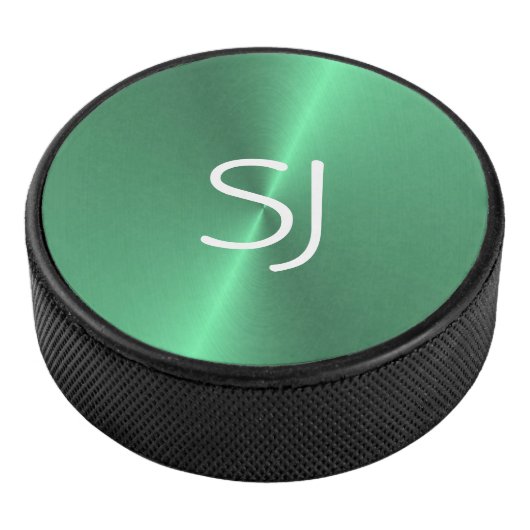 Metalen monogram groen glanzend hockey puck (3/4)