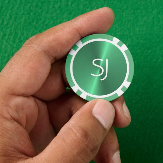 Metalen monogram groen glanzend poker chips (Hand)