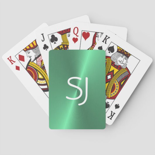 Metalen monogram groen glanzend pokerkaarten (Achterkant)