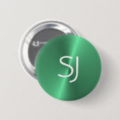 Metalen monogram groen glanzend ronde button 5,7 cm (Voorkant /achterkant)