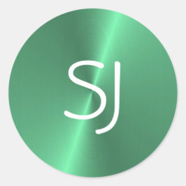 Metalen monogram groen glanzend ronde sticker