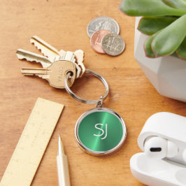 Metalen monogram groen glanzend sleutelhanger