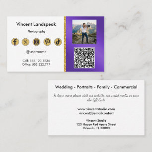 Metalen Paarse Fotografie Foto & QR-code Visitekaartje