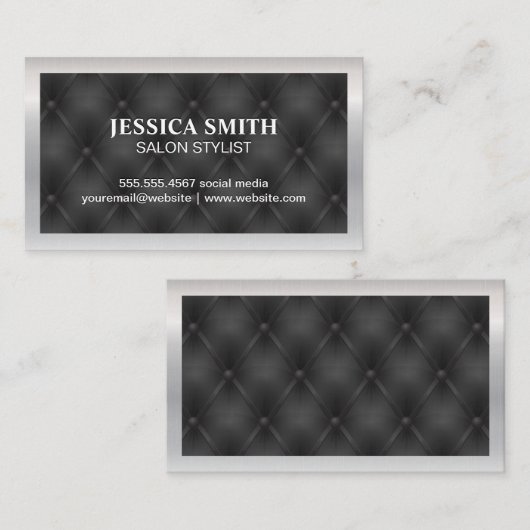metalen rand | Zwarte gestoffeerde achtergrond Visitekaartje (Voorkant / Achterkant)