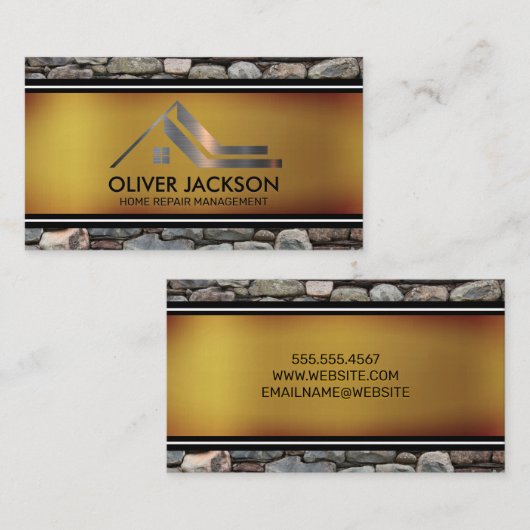 Metalen Residentieel Dak Logo | Stenen Muur  Visitekaartje (Voorkant / Achterkant)