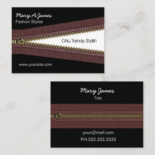 Metalen rits mode visitekaartje (Voorkant / Achterkant)