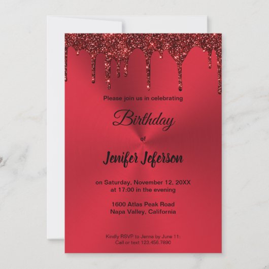 Metalen rode glinsterende verjaardagsuitnodiging kaart (Voorkant)