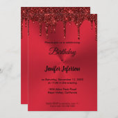 Metalen rode glinsterende verjaardagsuitnodiging kaart (Voorkant / Achterkant)