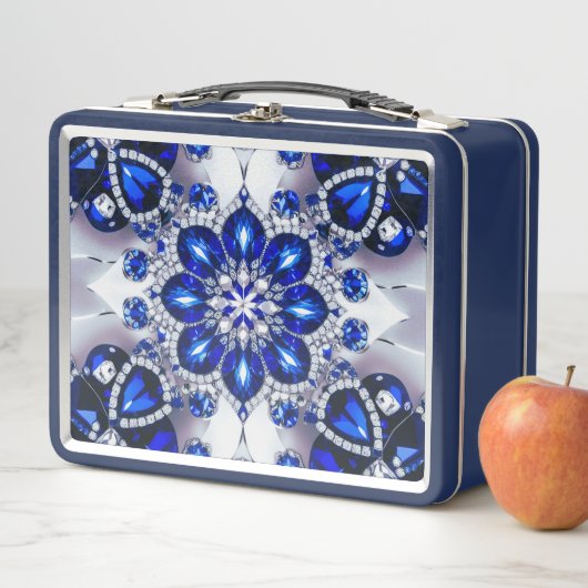 Metalen Roestvrije Lunchbox met Blauw Witte Kleure (In situ)