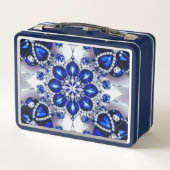 Metalen Roestvrije Lunchbox met Blauw Witte Kleure (Achterkant)