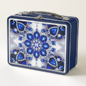 Metalen Roestvrije Lunchbox met Blauw Witte Kleure (Voorkant)