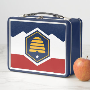 Metalen roestvrijstalen lunchbox met vlag van Utah
