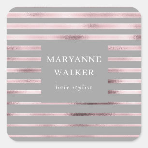 metalen roos gouden folie strepen elegant monogram vierkante sticker