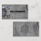 Metalen schedel en moersleutel visitekaartje (Voorkant / Achterkant)