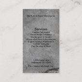 Metalen schedel en moersleutel visitekaartje (Achterkant)