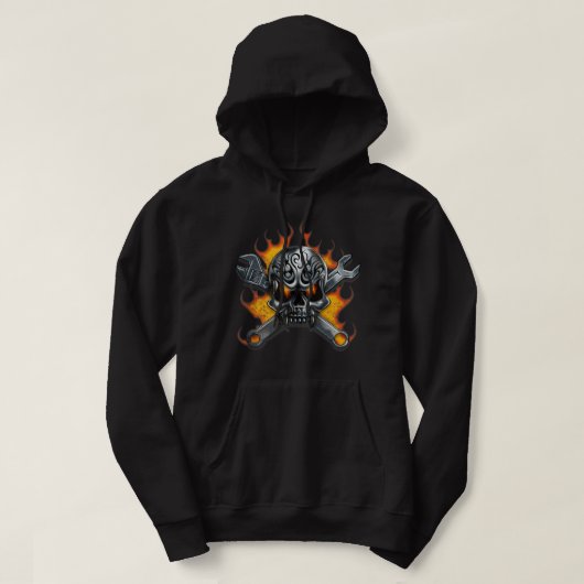 Metalen schedel Moersleutel Flames Mechanische Man Hoodie (Design voorkant)