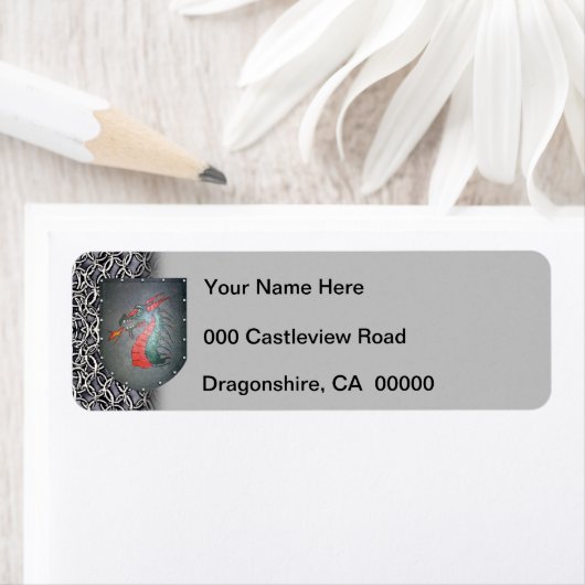 Metalen Shield Dragon Chainmail Grijs Links Etiket (Insitu)