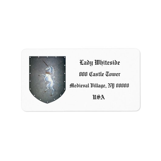 Metalen Shield Eenhoorn op Wit Etiket (Voorkant)