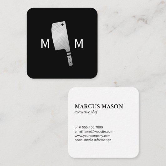 Metalen Slagersmes Monogram Vierkante Visitekaartje (Voorkant / Achterkant)
