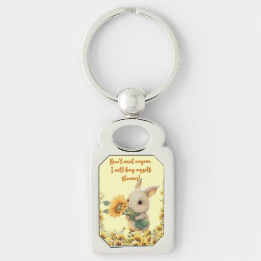 Metalen Sleutelhanger | Knuffel Konijn met Zonnebl (Voorkant)