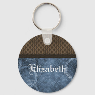 Metalen Sleutelhanger Steampunk, blauw