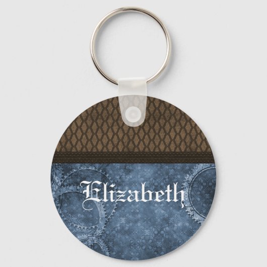 Metalen Sleutelhanger Steampunk, blauw (Voorkant)