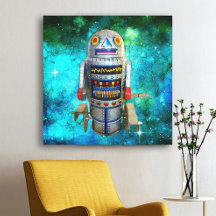 Metalen speelgoed robot blauw bubble sterrenstelse