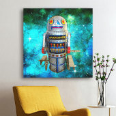 Metalen speelgoed robot blauw bubble sterrenstelse canvas afdruk