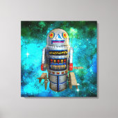 Metalen speelgoed robot blauw bubble sterrenstelse canvas afdruk (Voorkant)