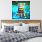 Metalen speelgoed robot blauw bubble sterrenstelse canvas afdruk (Insitu (Slaapkamer))