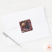 Metalen tandwielen en roze rozen Steampunk Vierkante Sticker (Envelop)