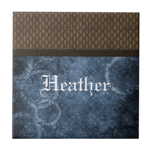 Metalen Tegel Steampunk, blauw Tegeltje (Voorkant)