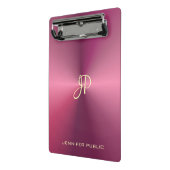 Metalen Uitzicht Roze Sjabloon Modern Monogram Mini Klembord (Angled2)