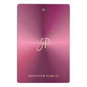 Metalen Uitzicht Roze Sjabloon Modern Monogram Mini Klembord (Achterkant)